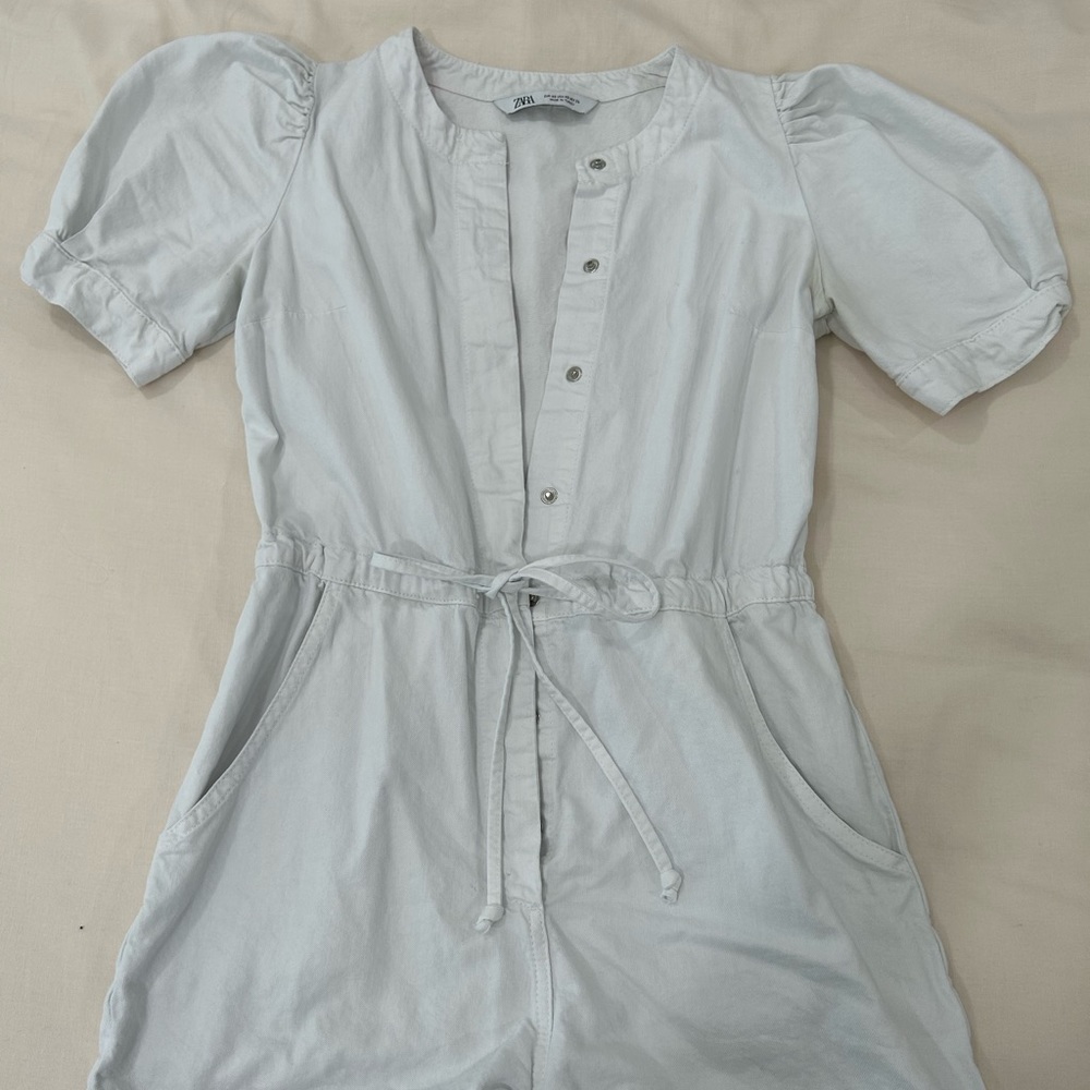 Zara puff sleeve white romper